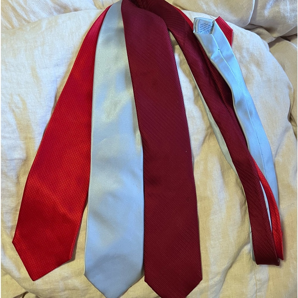 3 Silk Brioni Ties — Red, Burgundy, Silver/Gray
